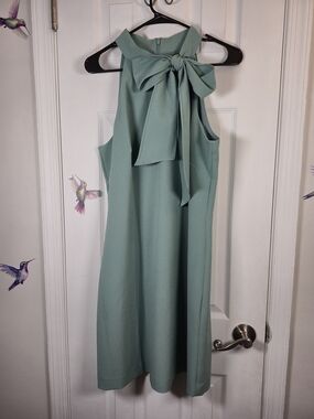 Vince Camuto Sage Green Bow Halter Neck Sheath Dress Size 14 Formal Wedding